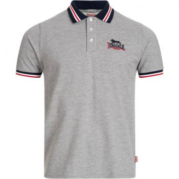 Lonsdale Occumster Short Sleeve Polo Shirt for Men - Marl Grey/Navy/Red, 3XL