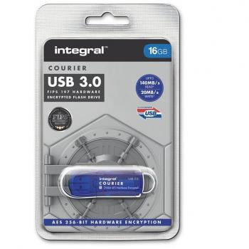 Integral Courier 16GB Encrypted USB Flash Memory - Keep Sensitive Data Safe with USB Drive Hardware Encryption - USB Flash Drive with FIPS 197 Security Standard to help with GDPR Compliance , Blue