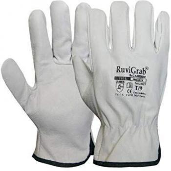 RuviGrab - Guante de Trabajo de Piel de Flor Natural | Guantes para Jardinería | Guantes de Cuero | Guantes de Piel para Obra | Talla 10