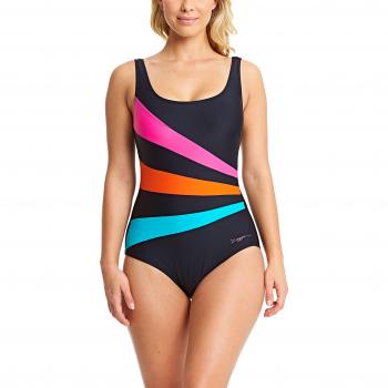 Zoggs Latino Love Sandon Scoopback Swimsuit, mujer, Latino Love Sandon Scoopback, Black/Multi-Coloured, XL