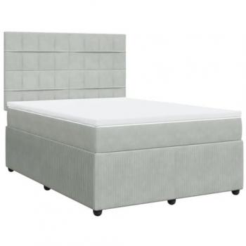 Cama box spring con colchón de terciopelo gris claro 140x190 cm