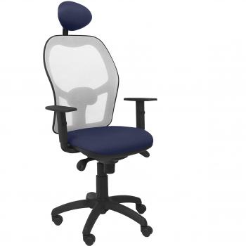 Silla de Oficina Jorquera en Malla Gris y Asiento Bali Azul Marino con Cabecero Fijo - Piqueras y Crespo