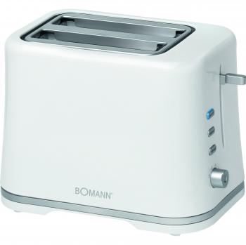 Bomann TA 1577 Tostadora, 3 Funciones, calienta panecillos, 870 W, Plástico, 2 Ranuras, Blanco y Plata