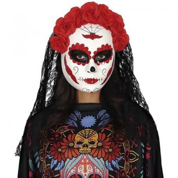 Máscara de Catrina roja con velo de pvc - Guirca