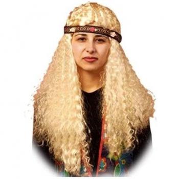 Peluca hippy ondulada rubia.