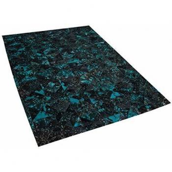 Alfombra de Piel de Vaca Marrón y Azul Turquesa 200 x 140 cm Abstracta Hecha a Mano con Bajo Pelo Moderno