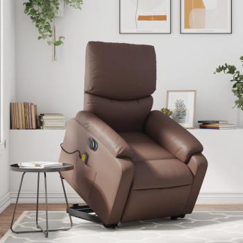 Sillón de masaje elevable eléctrico de cuero sintético en colores negro, crema y marrón - VidaXL