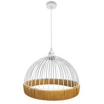 Lámpara colgante Gastón 1xE27 Blanco/Natural Metal y Ratán (33xØ36x36cm)