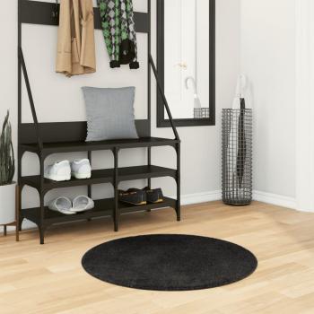HUARTE Alfombra Suave y Lavable de Pelo Corto Negro Ø 80 cm
