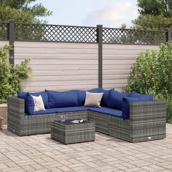 6 Piece Grey Poly Rattan Garden Lounge Set with Cushions