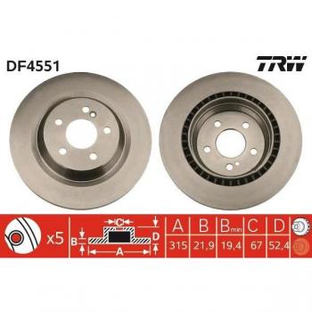 Disco de freno TRW DF4551 - Disco de freno, marca TRW, modelo DF4551, diseñado para proporcionar un rendimiento óptimo en sistemas de frenado, fabricado con materiales de alta calidad para garantizar durabilidad y