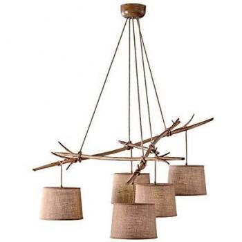 Lámpara Colgante Mantra Sabina Imitación Madera 5 Luces