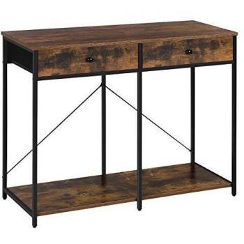 SONGMICS Mueble Recibidor, Mesa Consola, Mesa de Entrada con Cajones de Tela y Estante, Mesa Auxiliar Industrial, para Salón, Pasillo, Estudio, Marrón Rústico y Negro LGS022B01