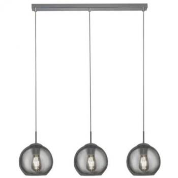 Araña contemporánea de 3 luces E14 con bolas de vidrio ahumado y acero cromado