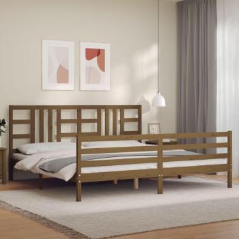 Cama solar sin colchón ámbar 200x200 madera maciza con estructura y cabecero en color marrón miel