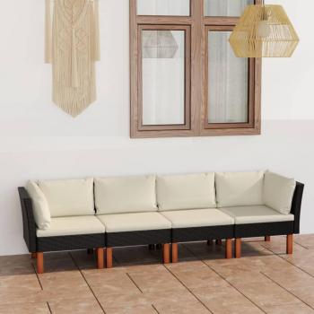 4-Seater Black Poly Rattan Garden Sofa with Cushions