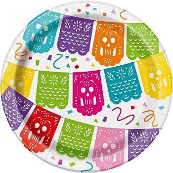 Unique Party - Platos de Papel - 18 cm - Diseño de Fiesta Mexicana - Paquete de 8