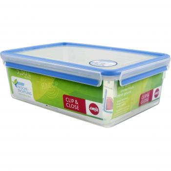 Emsa Clip & Close Conservador Hermético de Plástico Rectangular de 5,5 L, Transparente y Azul
