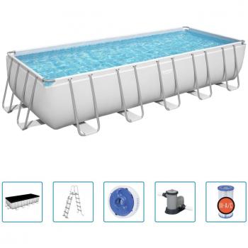 Piscina Bestway Power Steel Rectangular 19281 L (640 x 274 x 132 cm, Juego Completo con Bomba de Filtro, Gris)