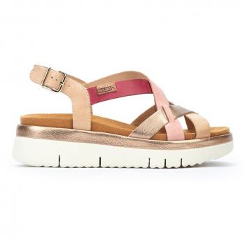 Sandalias Pikolinos de piel Palma W4N-0650C1 rojas, cuña de mujer con hebilla