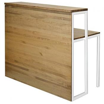 Mostrador iCub con Mesa 60x120x110cm Blanco en Madera Maciza de Pino Acabado Vintage Estilo Industrial