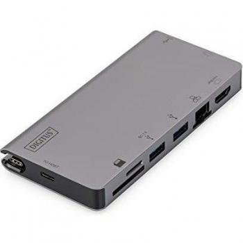 Digitus DA-70877 - Estación de Acoplamiento USB-C con 8 Puertos, Compatible con MMC, MicroSD, MicroSDHC, MicroSDXC y Velocidad de Transferencia de 5 Gbit/s en Color Gris