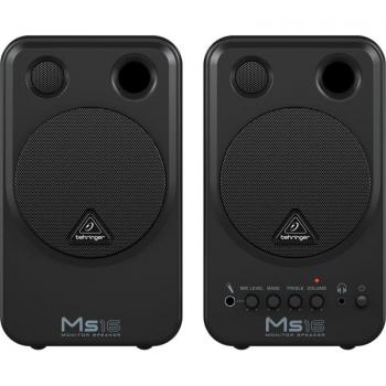 Behringer MS16 2-Way Active Nearfield Monitor System, Pair - Characteristics: 2-way active speaker system, 16-watt per channel power output, built-in amplifier, frequency response of 80 Hz to 20 kHz