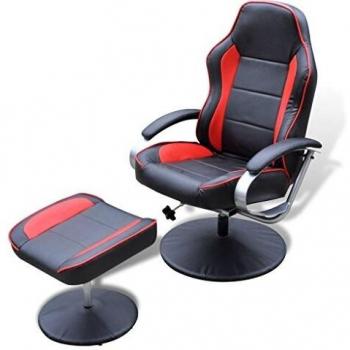 vidaXL Sillón Reclinable con Reposapiés Madera y Cuero Sintético Negro y Rojo