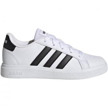 Adidas Grand Court 2.0 Kids Lace-Up Sneakers - White/Black, Size 37.5