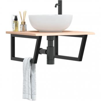 Estante de lavabo de pared de acero y madera maciza de roble