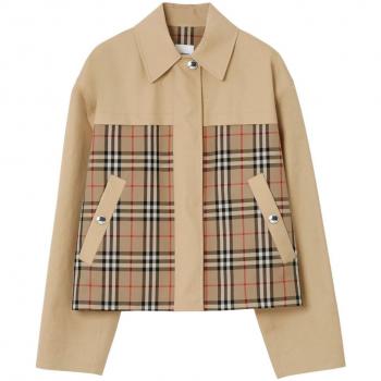 Burberry Women's Check Motif Short Jacket in Beige | Size 8 | 8071170B6185