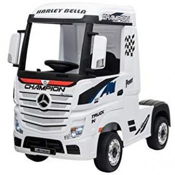 Camión Eléctrico Infantil Mercedes Actros 12V Blanco con Ruedas EVA, Asiento de Polipiel, Luces, Música y Mando para Padres