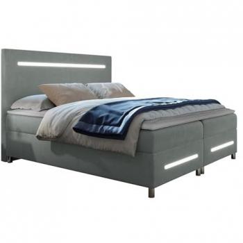 Cama Continental Baltimore 174 Doble con Somier, Tapiz Gris, 160x212x120cm, con Dos Cajas de Almacenamiento y Iluminación LED