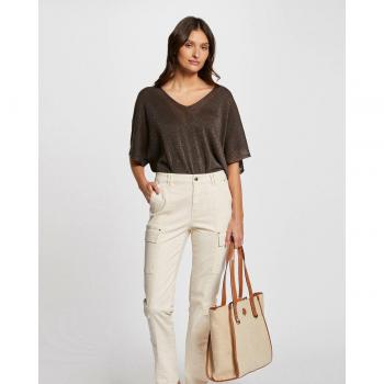 Jersey de mujer escote en V de manga corta holgada