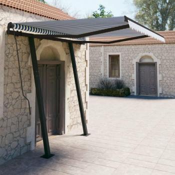 Toldo automático retráctil Día y Noche con postes azul y blanco 3x2,5 m