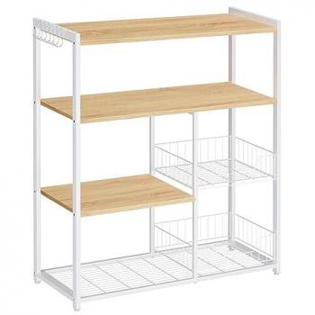 Estantería de Cocina con Cestas de Malla y Soporte para Microondas, 80x35x95 cm, incluye estantes y ganchos, disponible en marrón rústico, nogal y greige