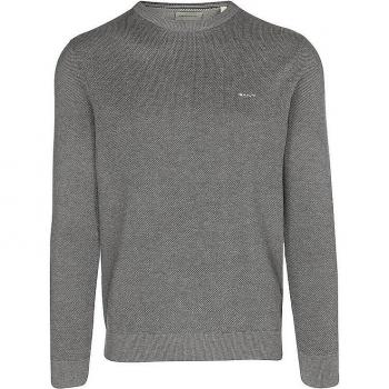 Suéter GANT de punto piqué para hombre, cuello redondo, gris oscuro, talla L