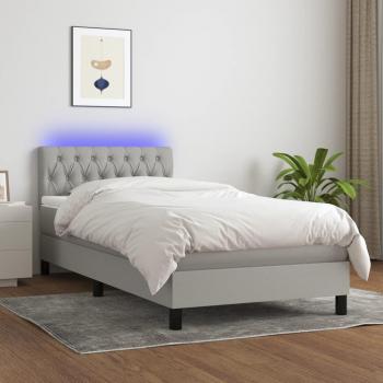 Colchón de cama box spring con muelles y tela LED gris claro 90x190 cm