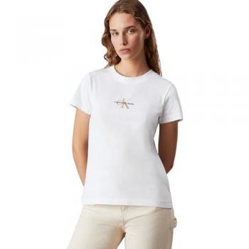 Calvin Klein Women's Slim Fit White Cotton T-Shirt with Monogram Print