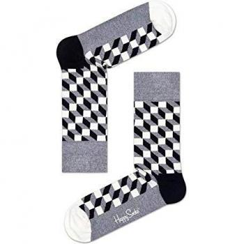 Happy Socks Filled Optic Cotton Crew Socks - Black and White Pattern, Size 36-40