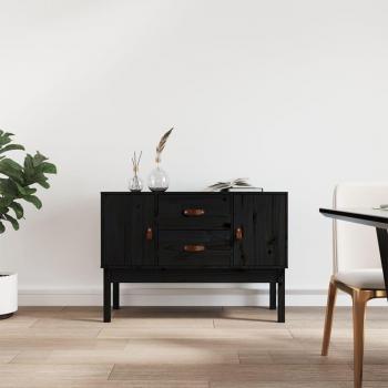 Aparador de madera maciza de pino 110x40x78 cm, mueble de almacenaje para salón, buffet, armario auxiliar y armario de almacenamiento en color negro