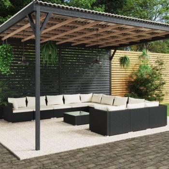 vidaXL 12-Piece Black Poly Rattan Garden Lounge Set with Cushions