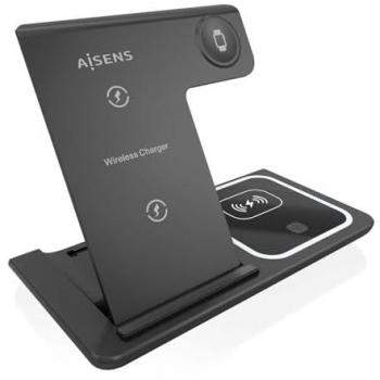 Dockstation Inalámbrica 3 en 1 Aisens de 15W para Móvil, Apple Watch y Auriculares con Estuche, Negro