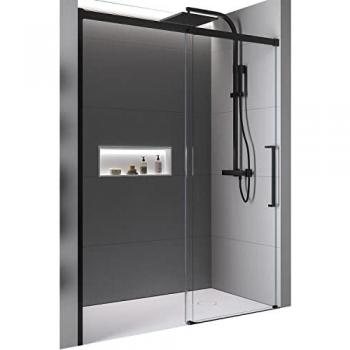 Bernstein Mampara de ducha frontal DX906 flex - medidas seleccionables - perfiles en negro mate - con puerta corredera de cierre suave - cristal nano de 8 mm