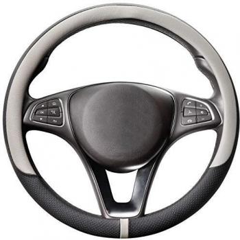 COFIT Cubierta de Volante de Cuero Transpirable y Antideslizante de Microfibra de Cuero M 37-39cm Gris y Negro