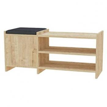Banco Zapatero con 2 Estantes y Puerta, 44x100x35 cm, Color Blanco y Roble
