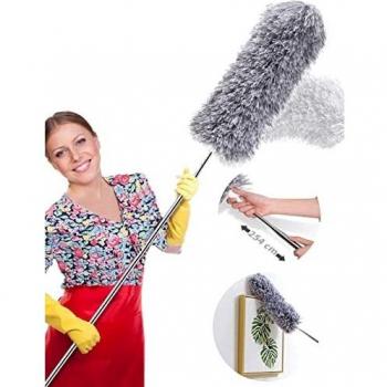 Plumero de Limpieza, Plumero Telescopico Extensible 254cm microfibra flexible Cubierta antirrayas, lavable, limpieza de ventiladores de techo, persianas, telarañas, elimina fácilmente el polvo