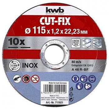 KWB 49711921 Juego de 10 Discos para Corte Fijo, Metal, 115 X 1.0 X 22.23 cm, 10 piezas