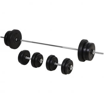 HOMCOM Juego de Pesas de 55 kg con Mancuernas y Barra Pesos Ajustables 2 en 1 con Discos para Culturismo Entrenamiento Fitness en Hogar Gimnasio Negro