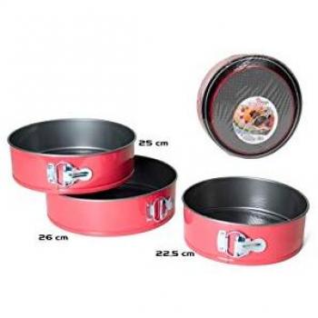 Molde Desmontable de Horno para Bizcochos y Tartas - Set de 3 Piezas en Acero, Color Gris, Rojo y Plata - 25 cm